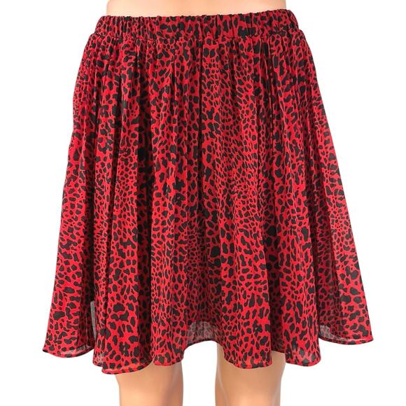 MICHAEL Michael Kors Red Black Pleated Leopard Animal Print Mini A-Line Skirt S - Picture 1 of 5